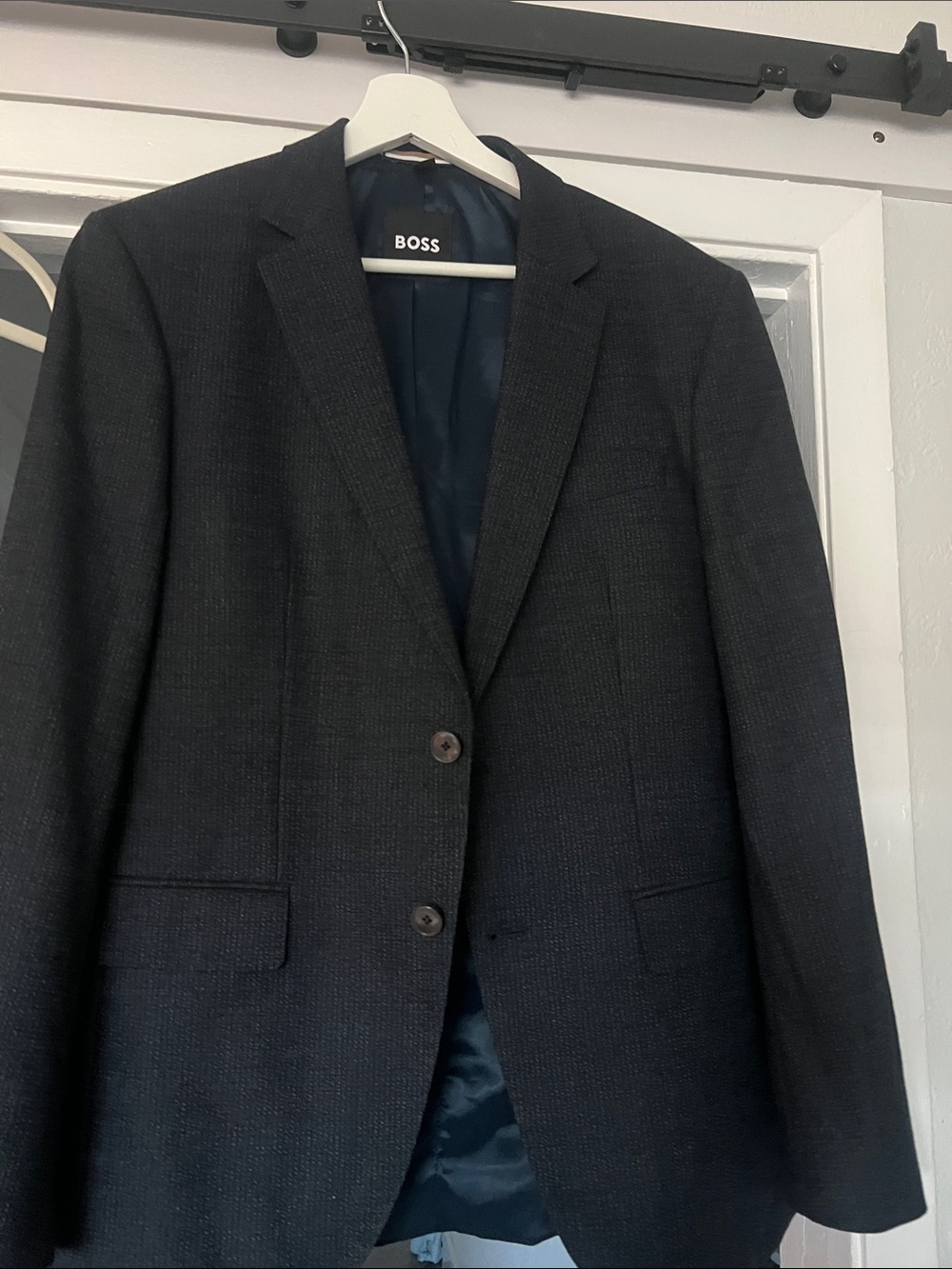 BOSS Men's Black/Blue Textured Two-Button Sport Coat